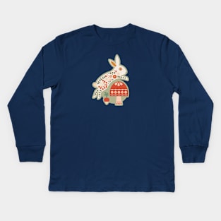 White Rabbit Jumping over a Mushroom Kids Long Sleeve T-Shirt